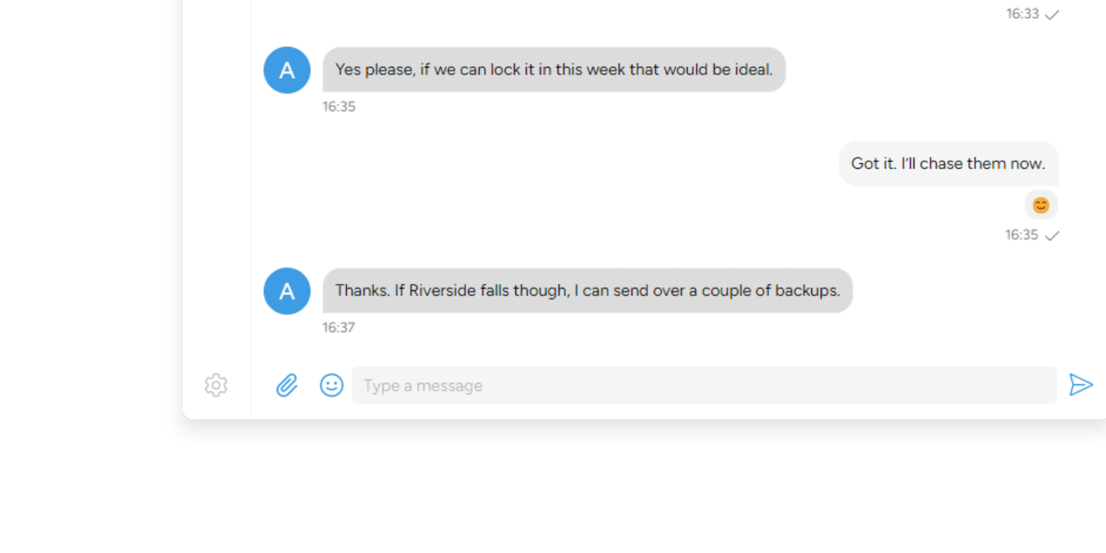 Desktop messaging interface showing a conversation