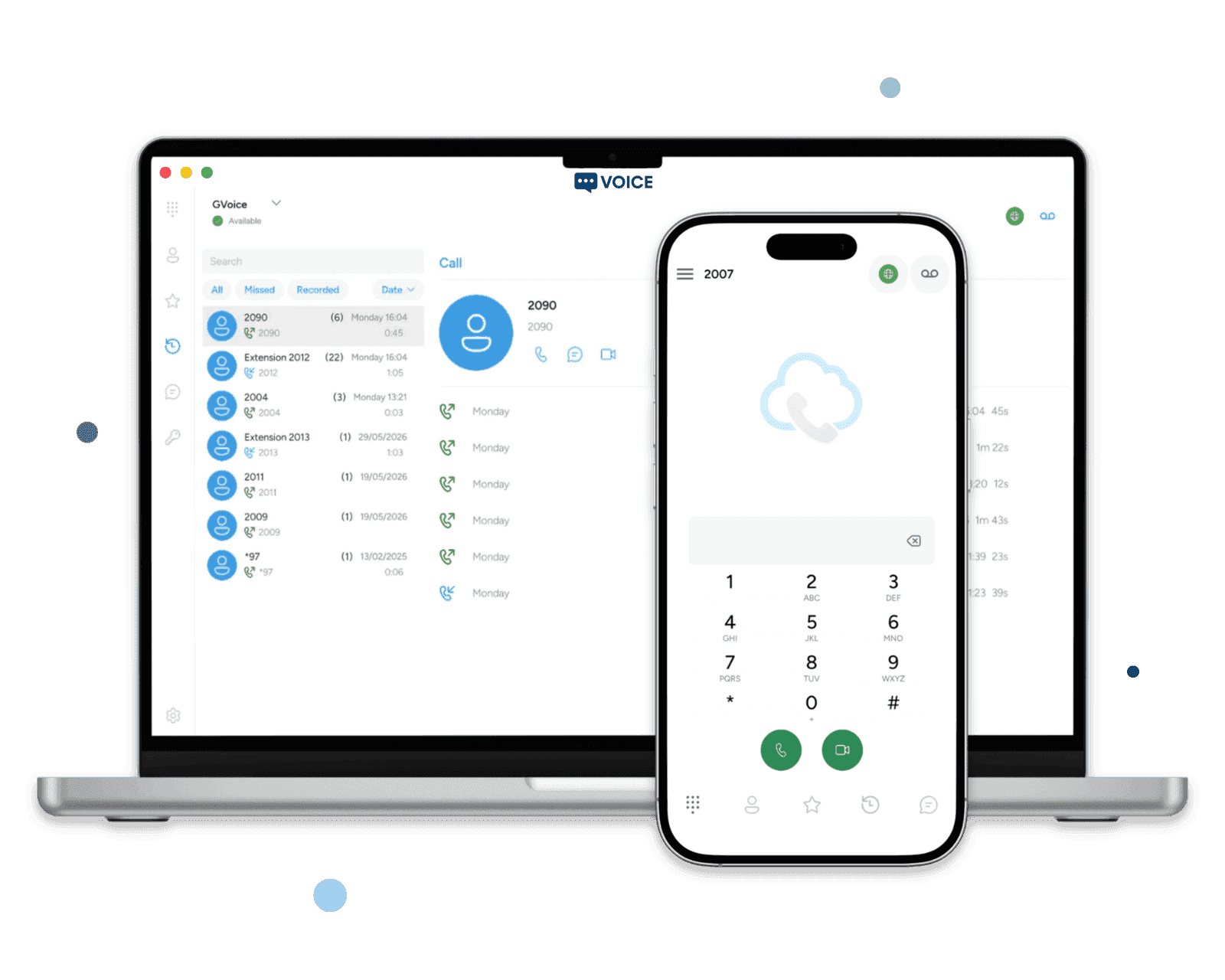 Desktop softphone recent calls list