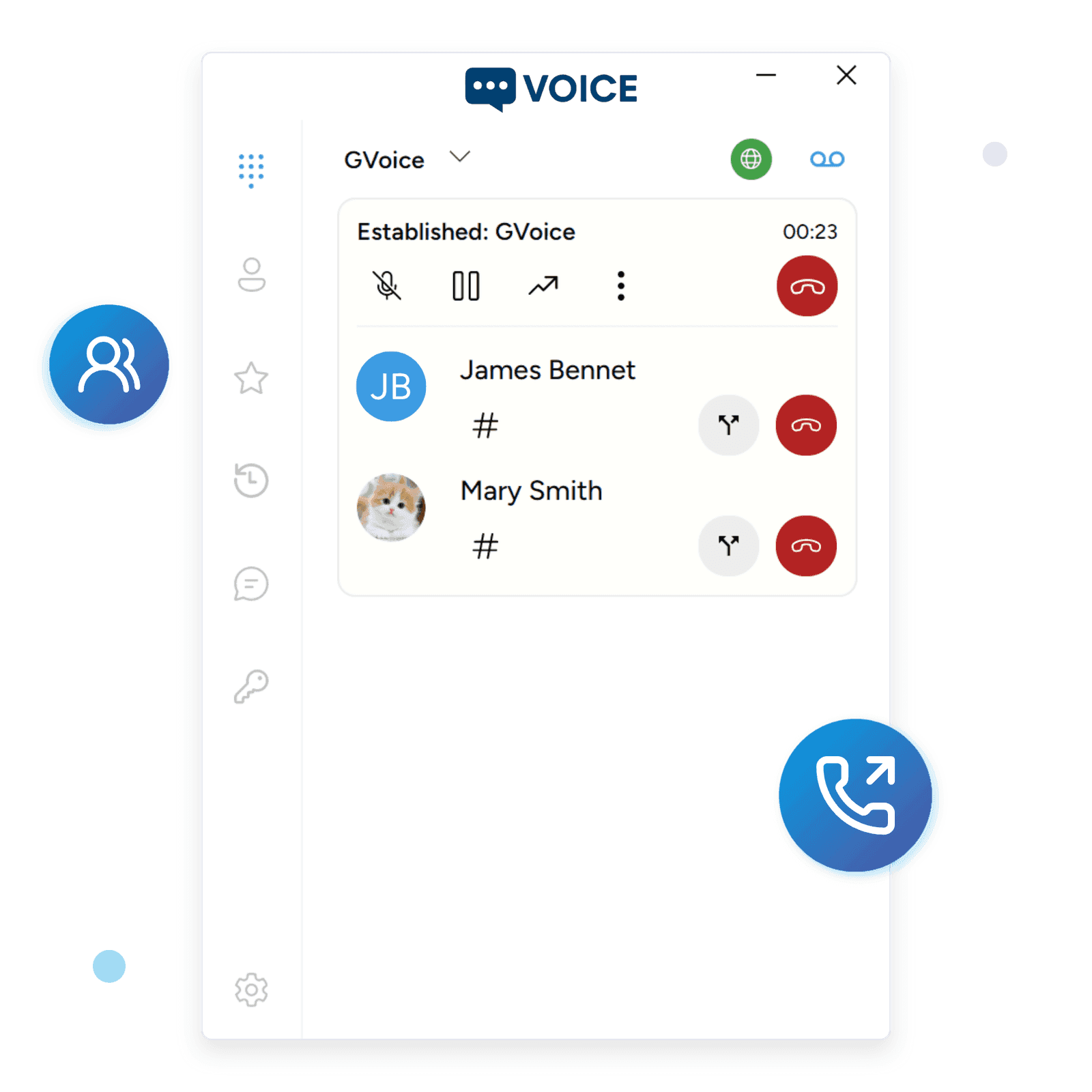 Call management dashboard showing active calls and controls