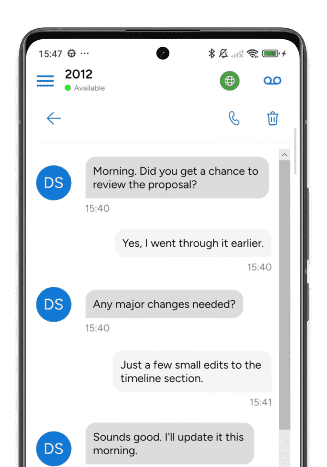 Mobile messaging app showing a conversation
