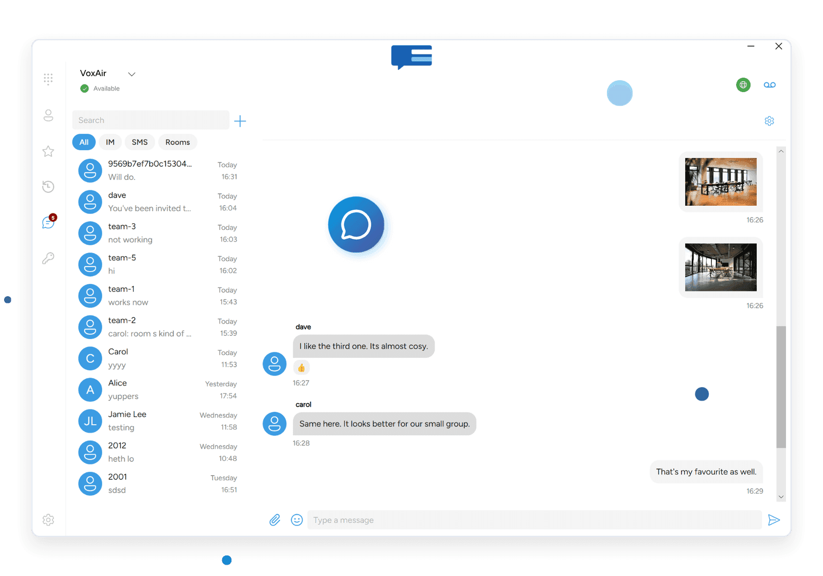 Whitelabel branded chat room interface