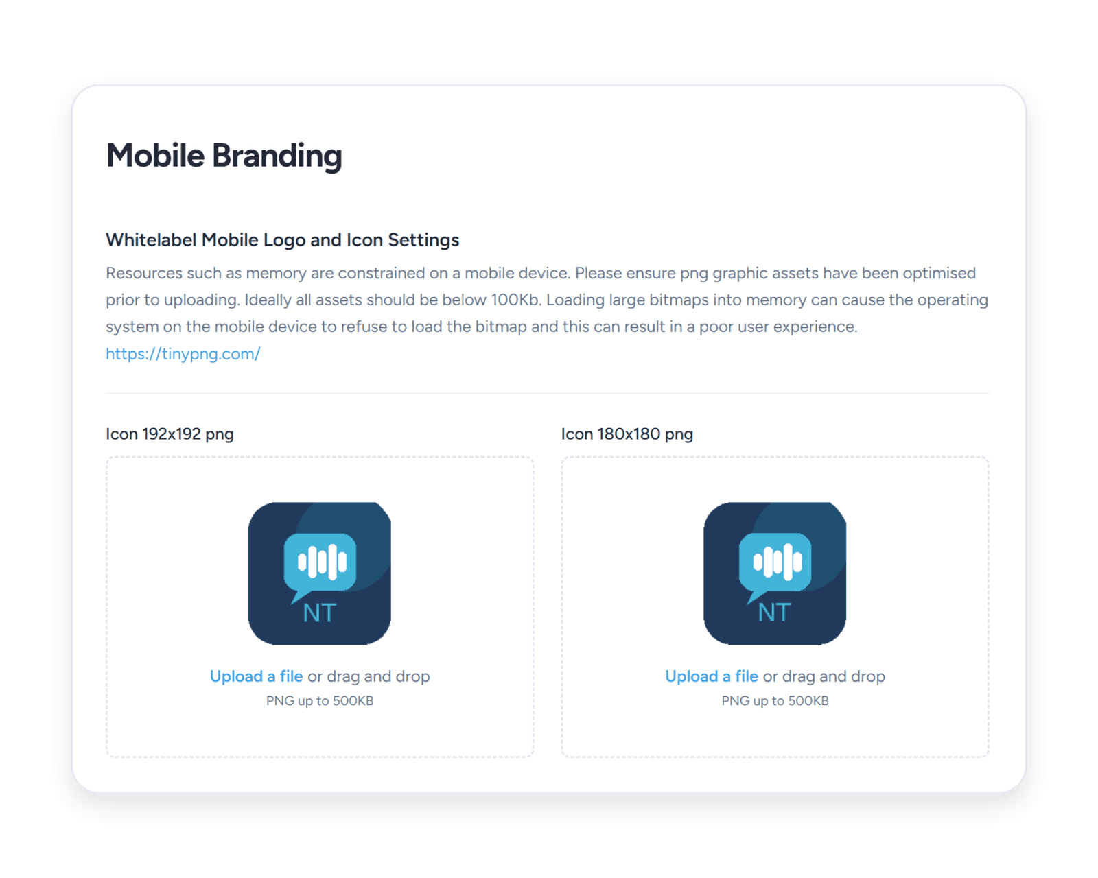 Mobile branding and logo settings interface